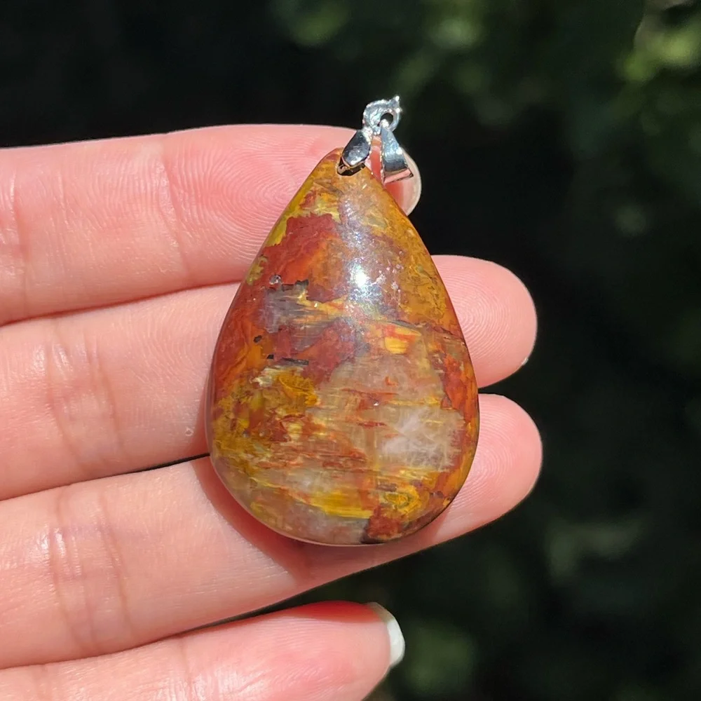 Sterling silver‎ yellow firy pietersite pendant 1723